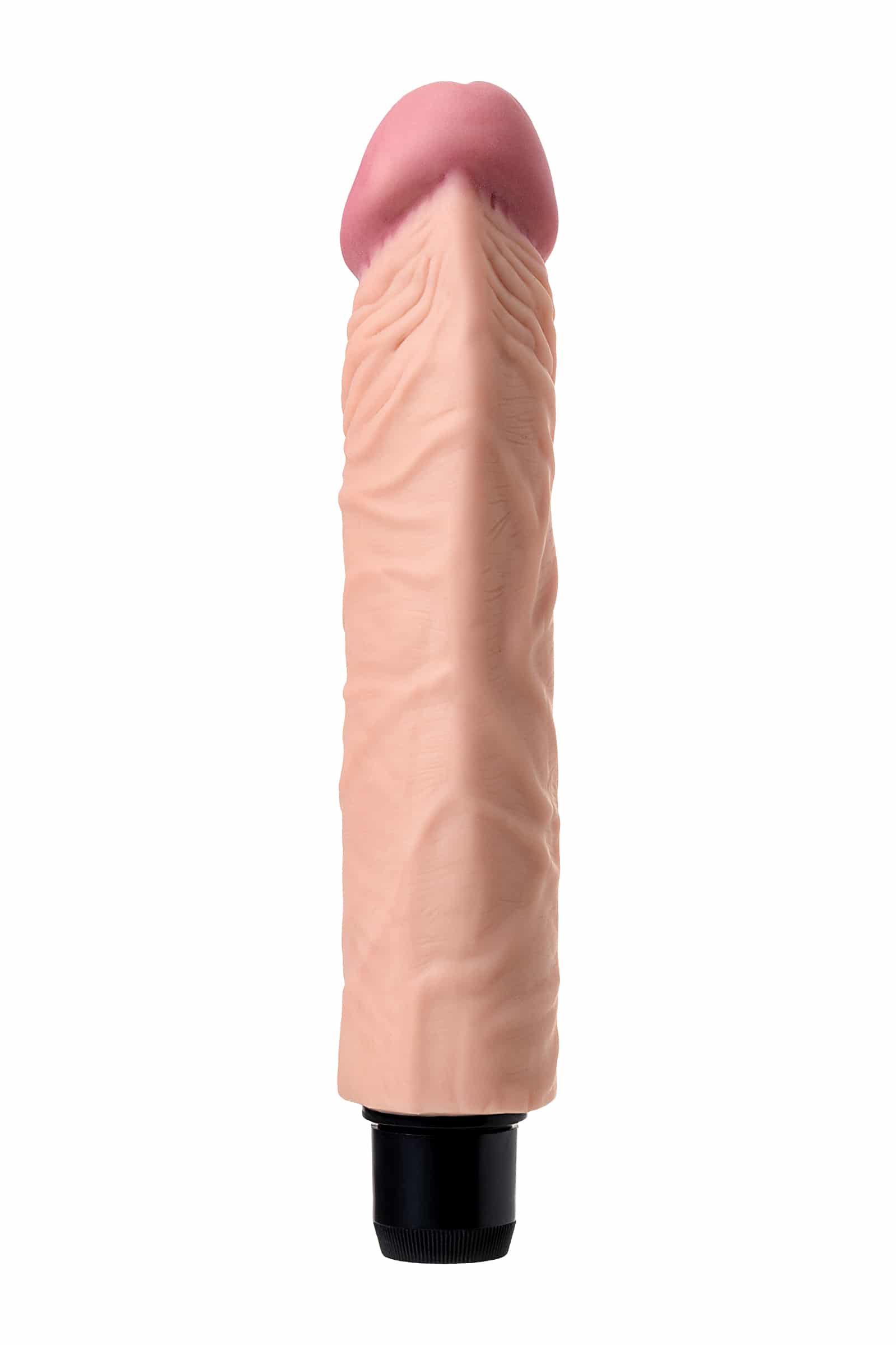 Toyfa Toys Rican 22.5cm multi-speed flesh-colored vibrator shown with textured surface and control buttons.