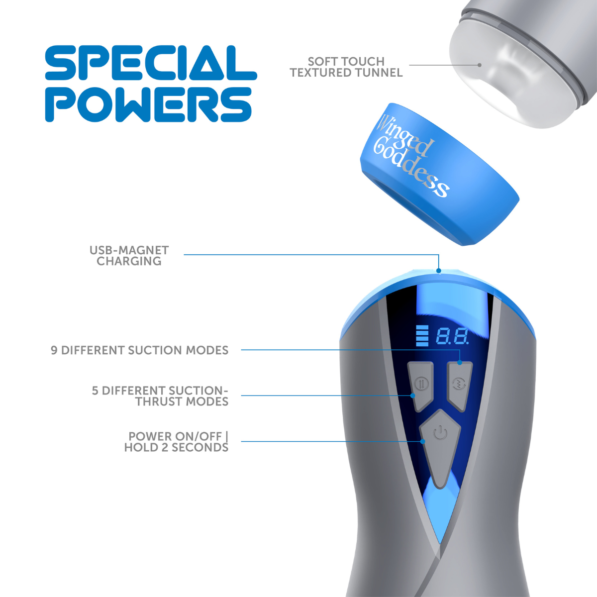 Shots Masturs Eloa Winged Goddess rechargeable vibrator with sleek design and winged features, shown in a close-up image.