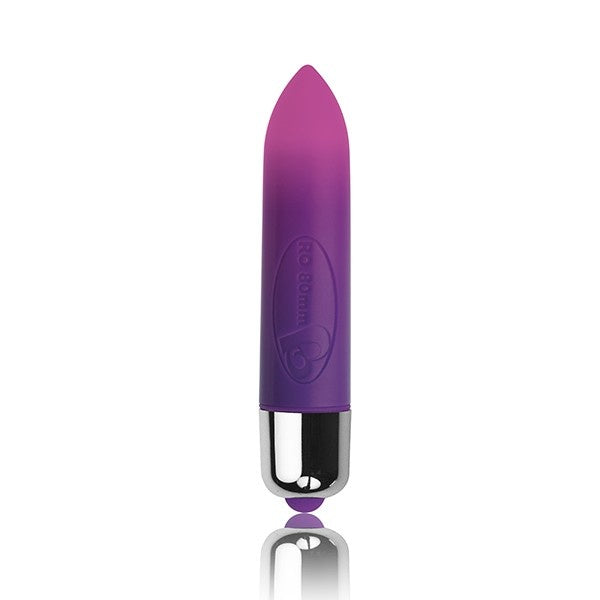 Luvland RO-80mm 7-speed Color Me Orgasmic massage vibrator with textured surface and control buttons on a white background.