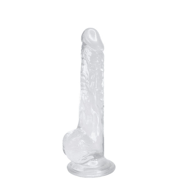 Clear Lusty Jelly Dildo from Luvland featuring a realistic, flexible design with textured surface for enhanced pleasure.