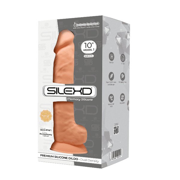 Cnex Silexd 10-inch flesh-colored silicone dildo with textured surface and realistic design for adult pleasure.