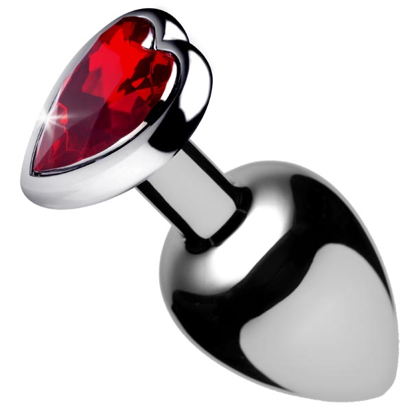 Luvland Booty Sparks Red Heart Gem small anal plug with 1-inch diameter, featuring a shiny red heart gem for added decorative appeal.