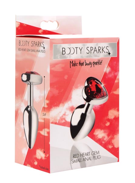 Luvland Booty Sparks Red Heart Gem small anal plug with 1-inch diameter, featuring a shiny red gem and smooth silicone surface.