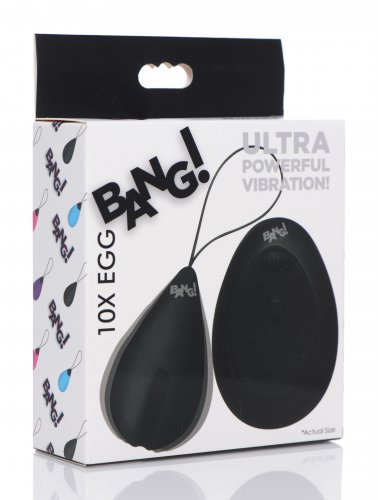Luvland Bang Ultra Powerful Rechargeable Egg vibrator in black with sleek design and control buttons visible.