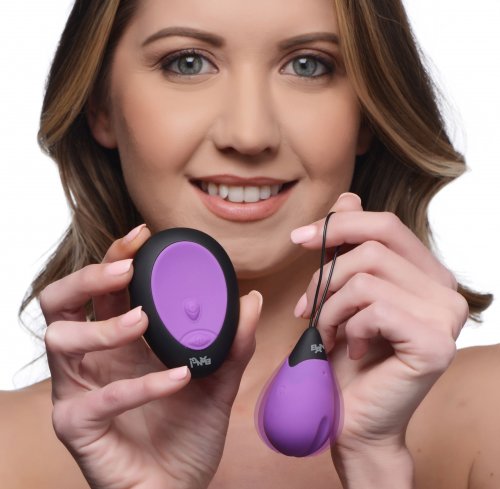 XR Bang Ultra Powerful Rechargeable Egg in purple, compact personal massager with sleek design and textured surface.