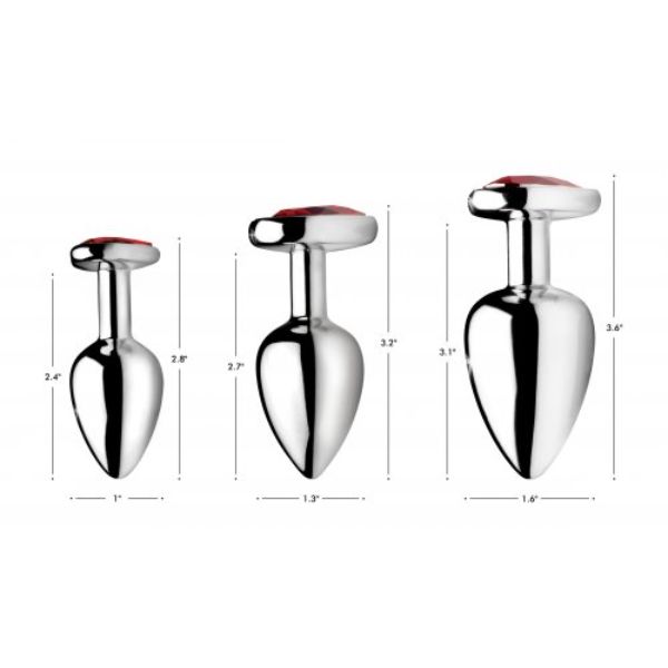 Luvland Booty Sparks Red Heart Gem Anal Plug Set with sparkling heart-shaped gem and smooth silicone texture.