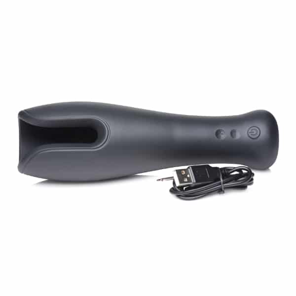 XR Trinity Vibes 10x vibrating silicone stroker with textured sleeve for enhanced sensation, shown in close-up image.