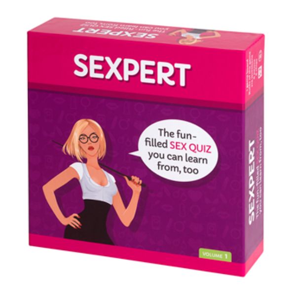 Luvland Game Sexpert box with game pieces and cards for adult entertainment and interactive gaming experience.