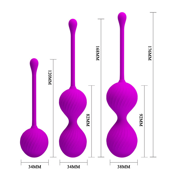 Pretty Love Kegel Ball set of 3 with smooth, rounded silicone balls in various sizes for pelvic floor exercises.