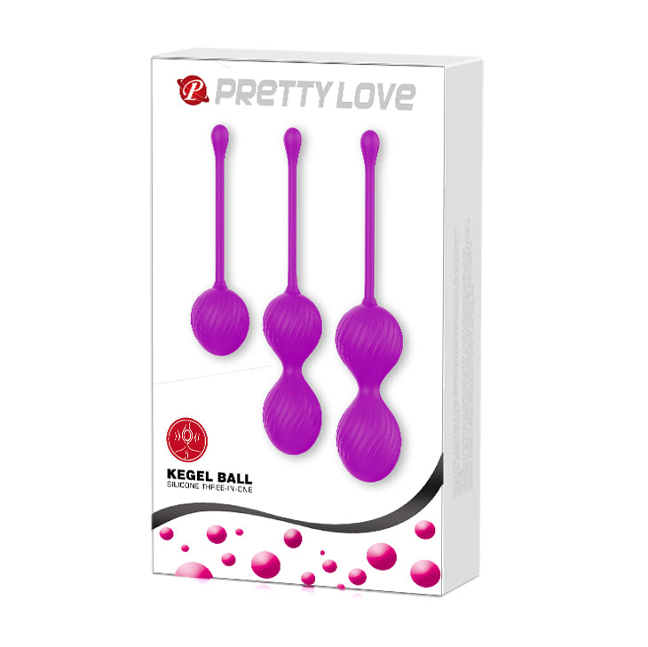 Pretty Love Kegel ball set of 3 in various sizes with smooth, rounded design for pelvic floor exercise and strengthening.