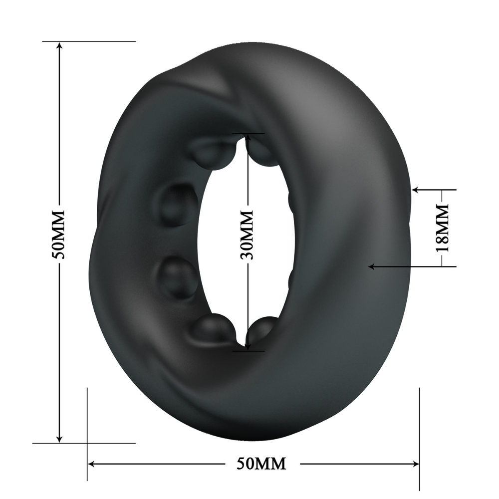 Black Crazy Bull Daquez cockring by Luvland, showing a close-up of the sleek, flexible silicone ring on a white background.