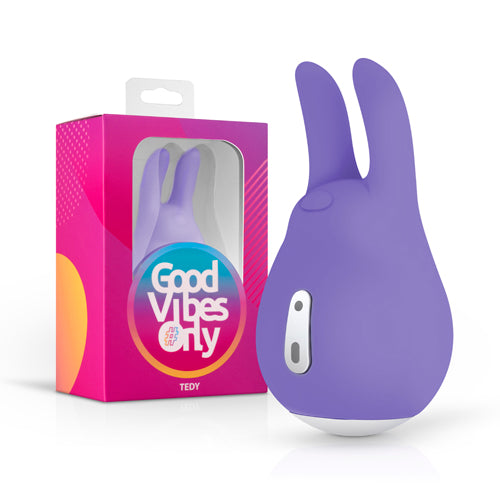 Luvland Good Vibes Only Tedy Purple hoodie with bold text design on front, casual wear for comfortable style.