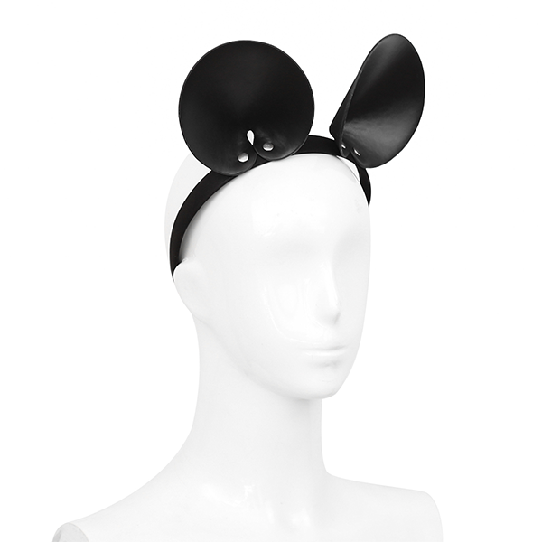 Black panda ears headband by Ideal Leather, featuring soft plush fabric and adorable panda ear details for costume or fashion wear.