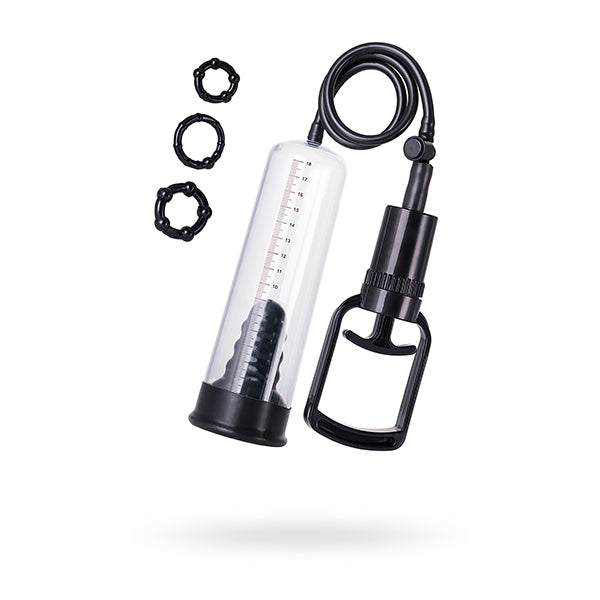 Toyfa Crow 20.5cm penis pump showing clear silicone cylinder and pump mechanism on a white background.
