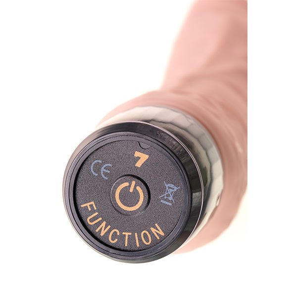 Toyfa Akin 7-function vibrator shown with 20.2cm length, featuring multiple settings and a sleek design.