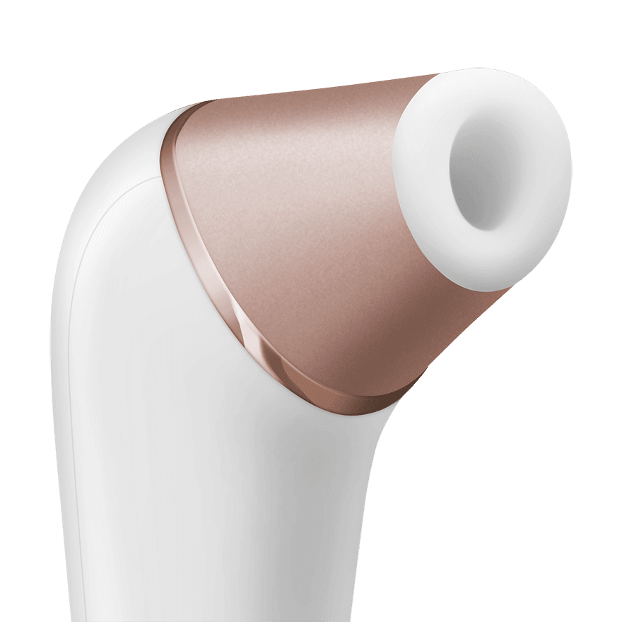 Satisfyer Number 2 female pleasure toy in pink with ergonomic design and suction technology, shown from a side view.
