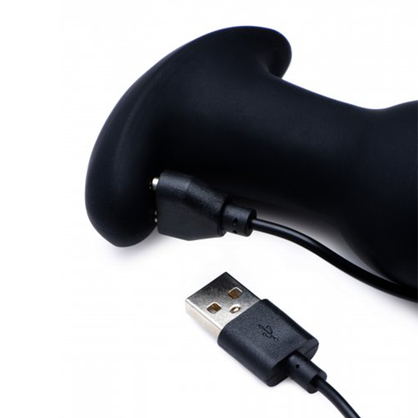 Luvland Rimmers Gyro-I curved rimming plug with remote, sleek black silicone, designed for comfortable anal pleasure and remote control operation.
