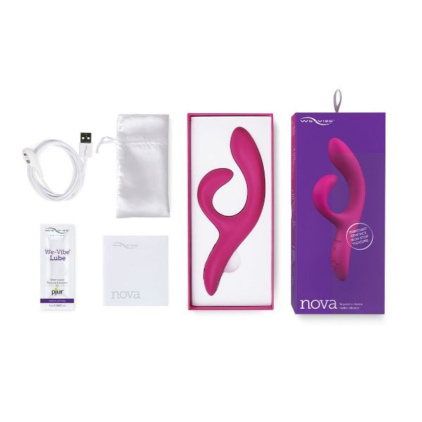 We Vibe Nova Vibrator shown in a flatlay, featuring smooth design and control buttons, designed for intimate pleasure.