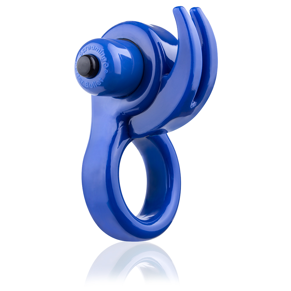 Blue Screaming O Orny Vibe Ring showing the silicone body and textured surface for added stimulation.