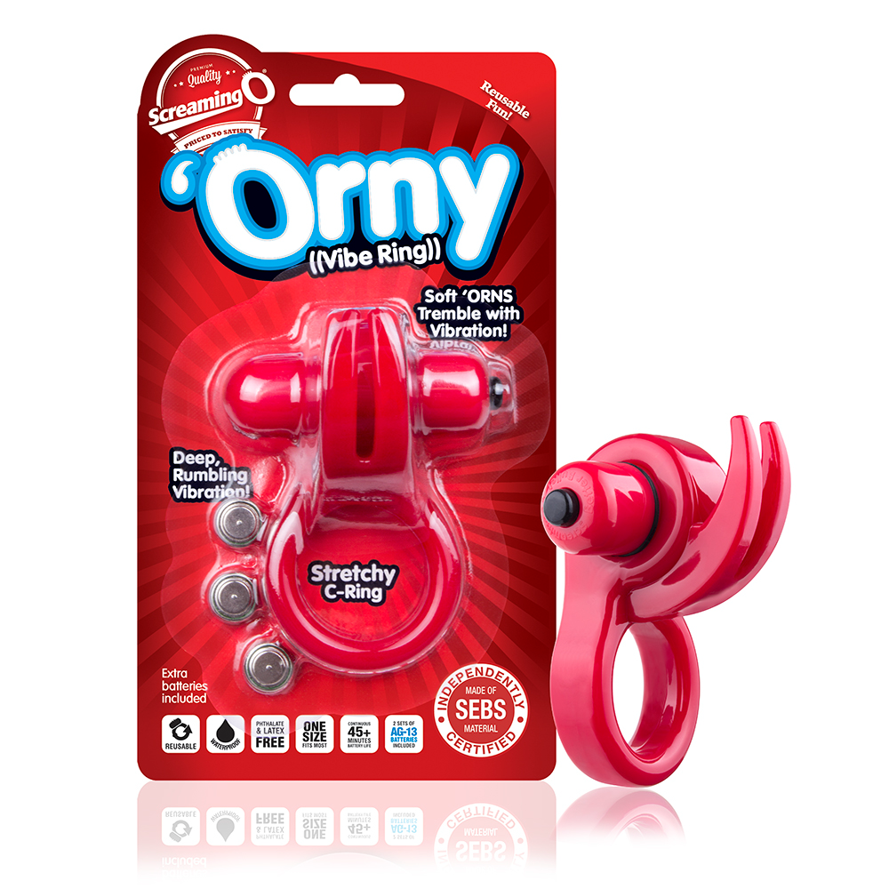 Screaming O Orny Vibe Ring in red, a discreet vibrating sex toy designed for pleasure and wearable comfort.