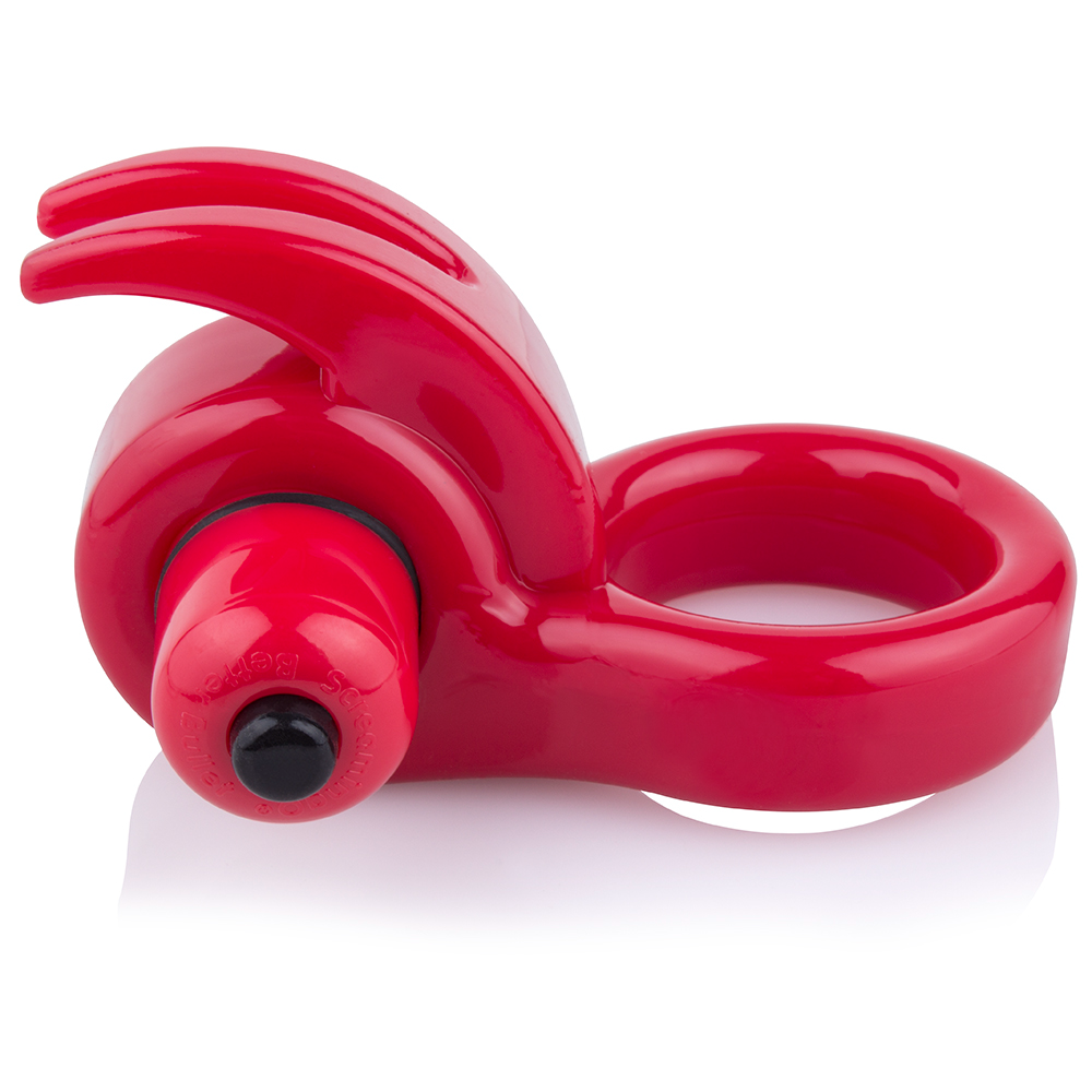 Screaming O Orny Vibe Ring in red, a discreet vibrating sex toy for couples, shown in close-up with textured silicone surface.