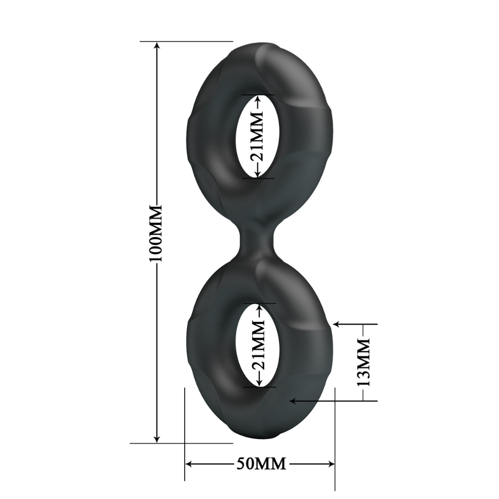 Black Radwan cockring by Luvland featuring a bold, curved design for enhanced pleasure and fit.