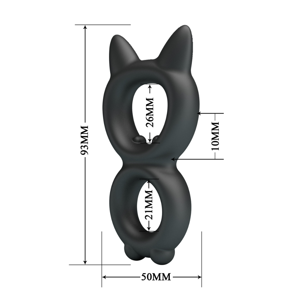 Black Crazy Bull Toran cockring by Luvland, made of flexible material, shown in a close-up image highlighting its design and texture.
