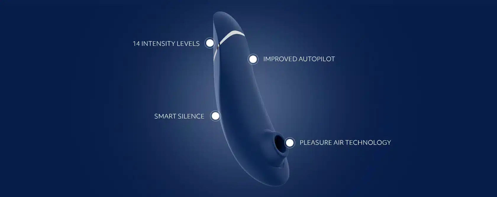 Womanizer Premium 2 personal massager in blueberry color, featuring sleek design and control buttons on a clean background.