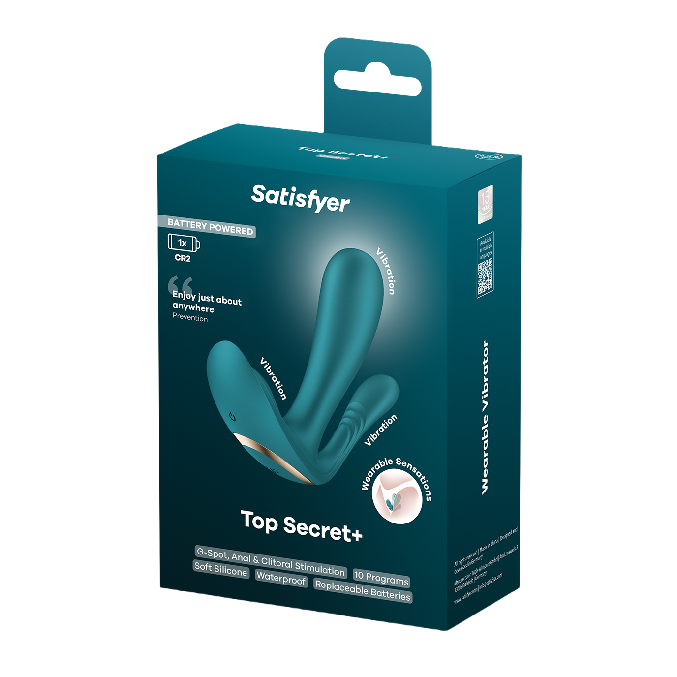 Green Satisfyer Top Secret wearable vibrator with replaceable battery, compact design, and discreet shape for intimate pleasure.