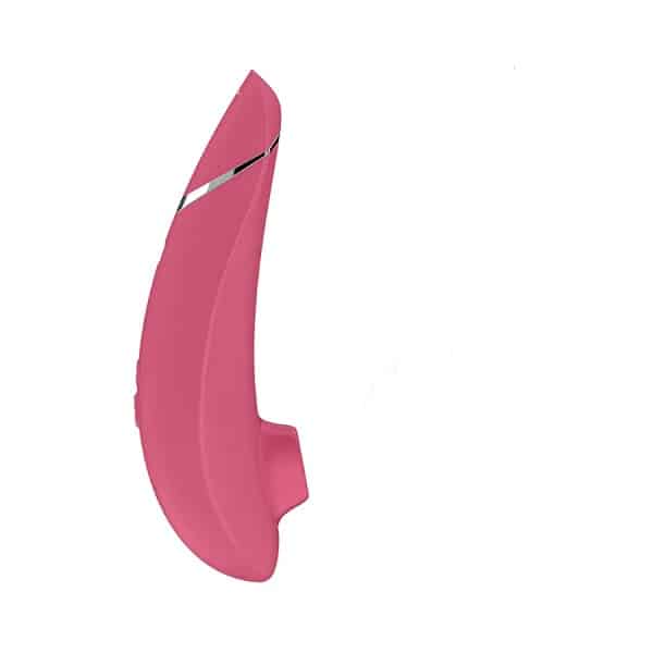 Womanizer Premium 2 personal pleasure device with raspberry-colored exterior, designed for intimate wellness and pleasure.
