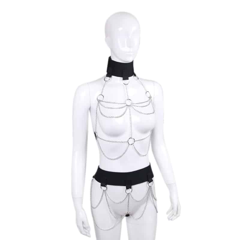 2 Piece Chained Body Harness Black