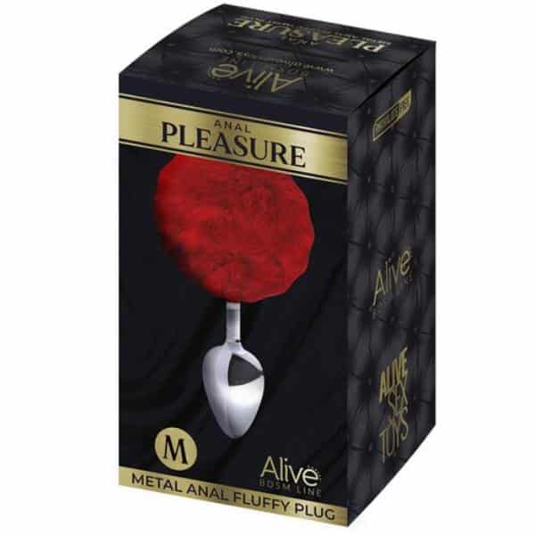 Alive Metal Anal Fluffy Plug M Red